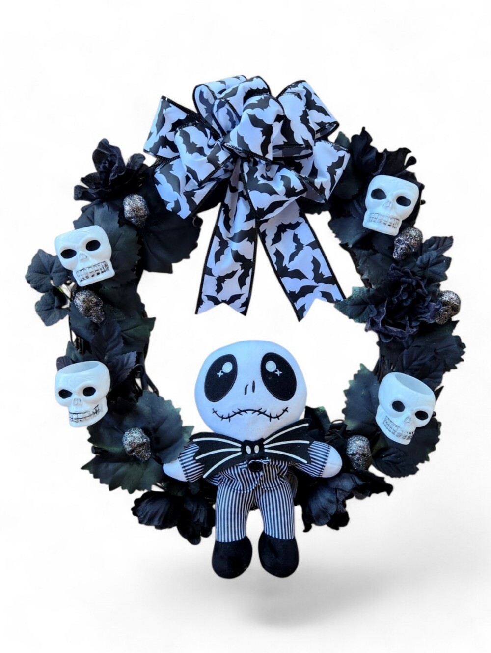 Handmade Nightmare Before Christmas Jack Skellington Skull Halloween Wreath